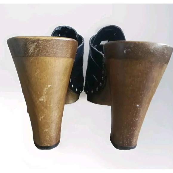 Guess Clogs Womens Size 8.5 Black Woven Leather Block Heel Stud Gwwoven - Picture 8 of 12